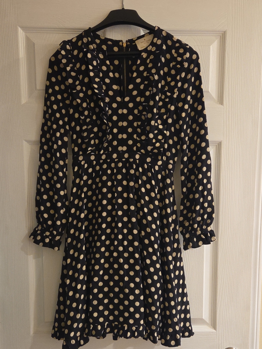 kate spade Black and White Polka Dot Long Sleeve Ruffle Dress